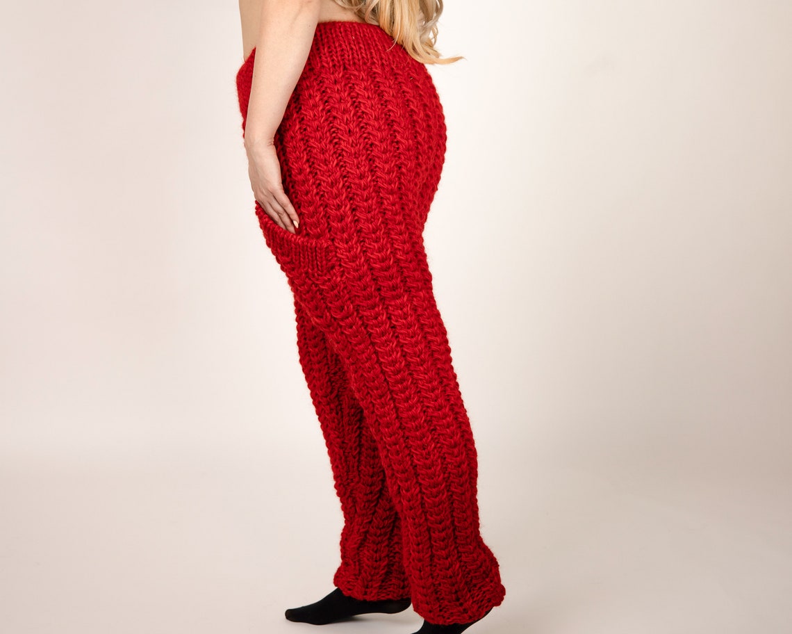 MARNI Girls Wool Knit Trousers in Red