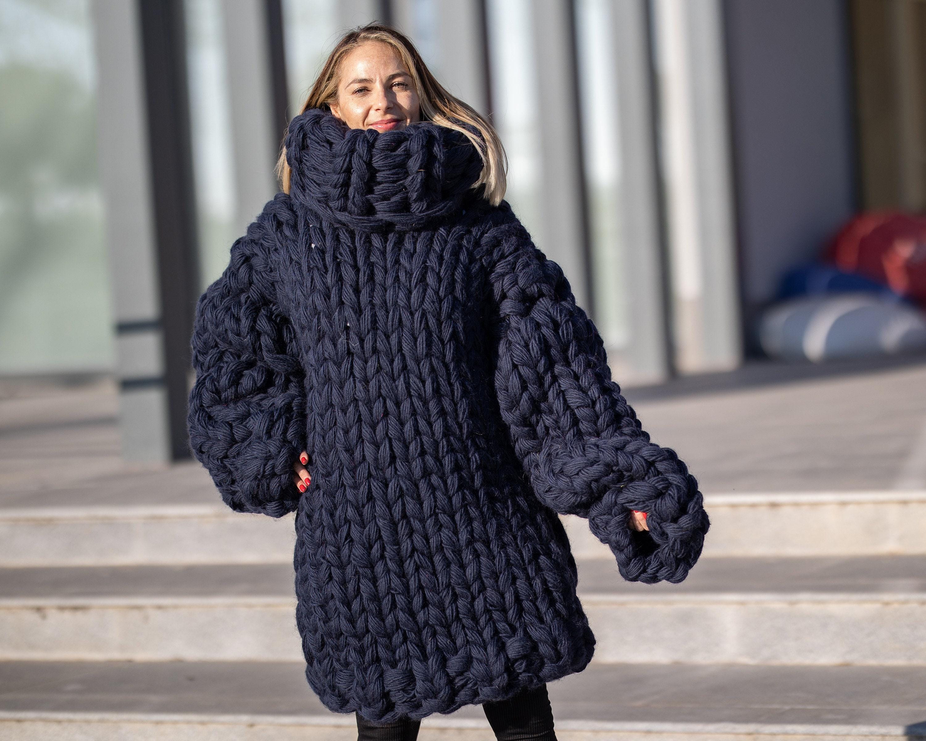 30-strand Chunky Wool Sweater – Hand-knitted Oversized Pullover in