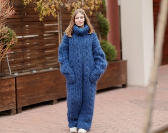 Hand Knitted Blue Mohair Catsuit in 5 strands T1377