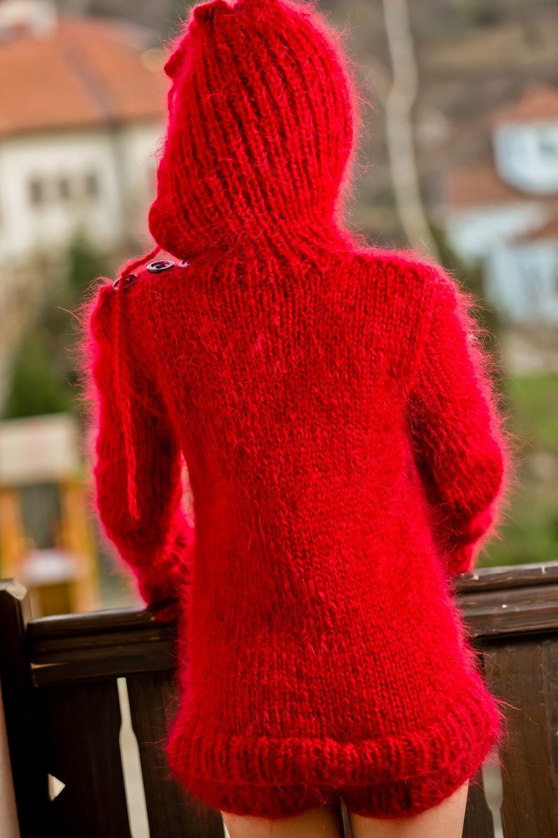 Fetish Bodysuit Red Mohair Bodysuit Fuzzy Mohair Romper Soft Turtleneck Sweater Fluffy Fetish Underwear T241 Hand Knit Mohair Sweater
