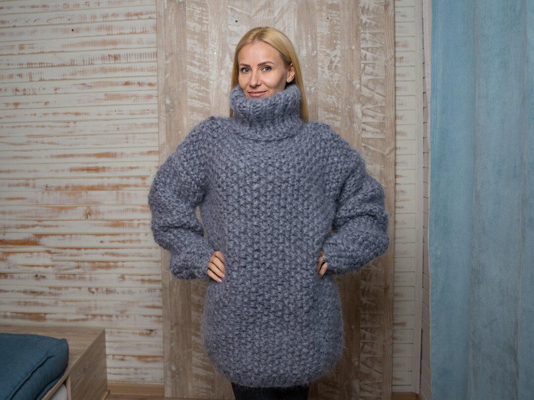Moss Stitch Chunky Mohair Sweater – 8-strand Thick Hand-knitted