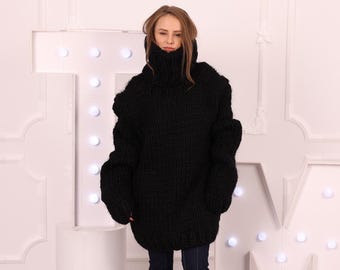 ブラックモヘアウールセーター（55cmタートルネック）、ハンドニット8