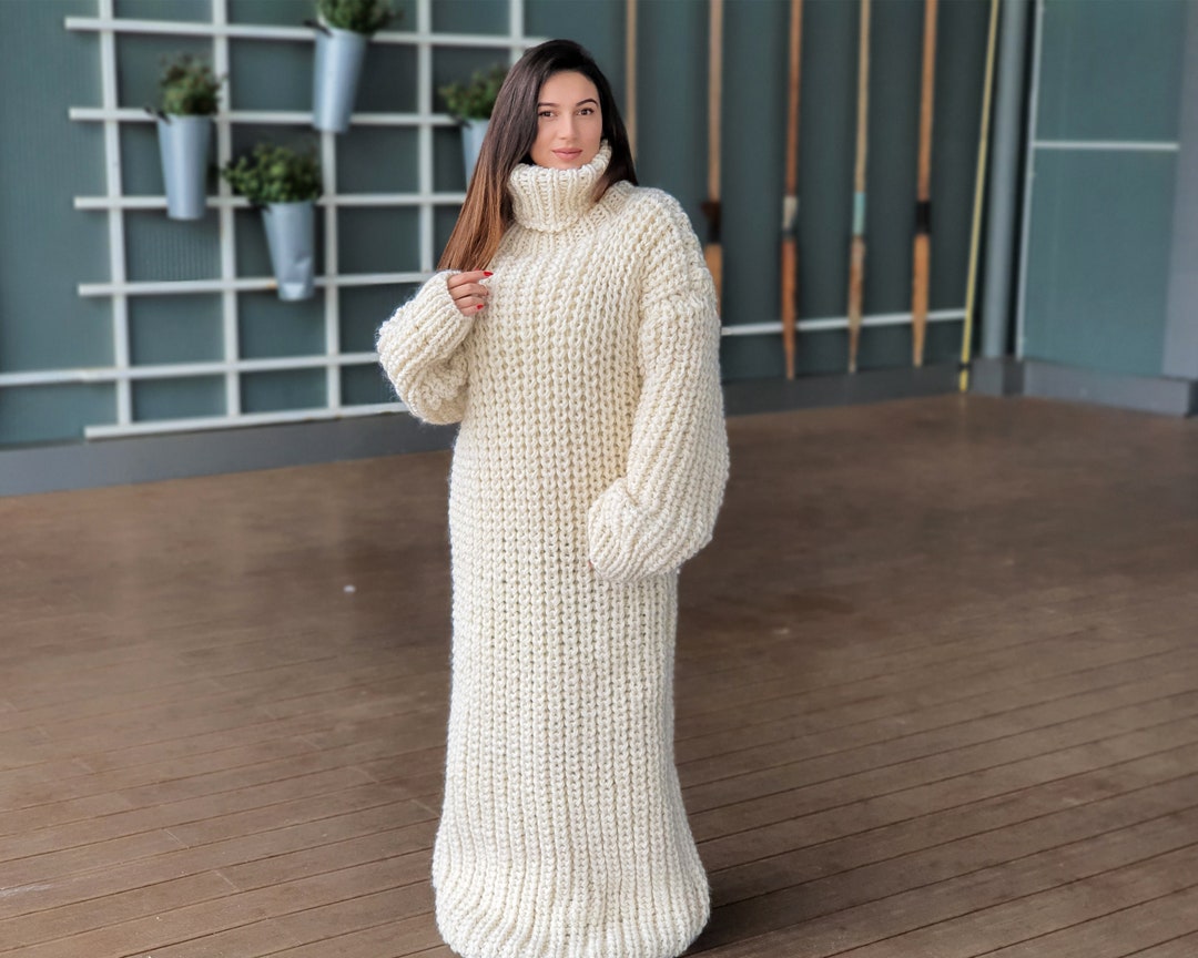Extra Chunky Englisch Rippen Wolle Kleid, Strick Pullover Kleid