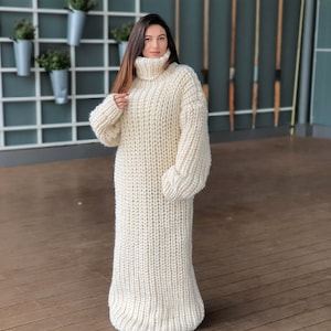 Extra Chunky English rib  wool Dress, Knit Sweater Dress, Turtleneck Maxi Dress, Chunky Woolen Dress, Long Fetish Dress, Winter Dress  T934