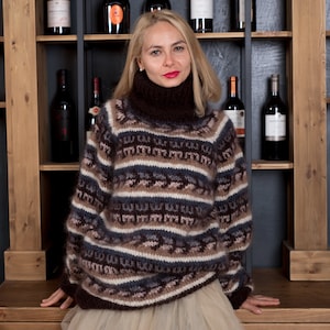 Great Scandinavian style sweater, Icelandic jumper in brown colours T839W