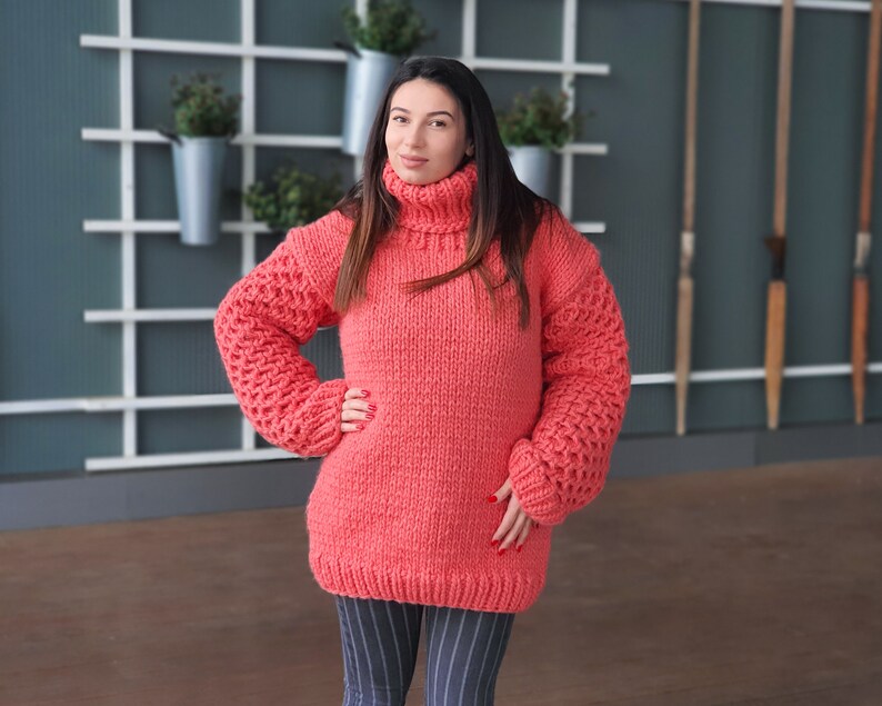 Salmon Pink Wool Sweater Hand Knitted Woolen Jumper Etsy