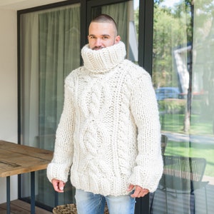 Wool Warm Cable Knit Sweater, Hand Knit Sweater, Chunky Sweater T892M