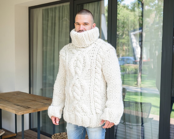 Wool Warm Cable Knit Sweater, Hand Knit Sweater, Chunky