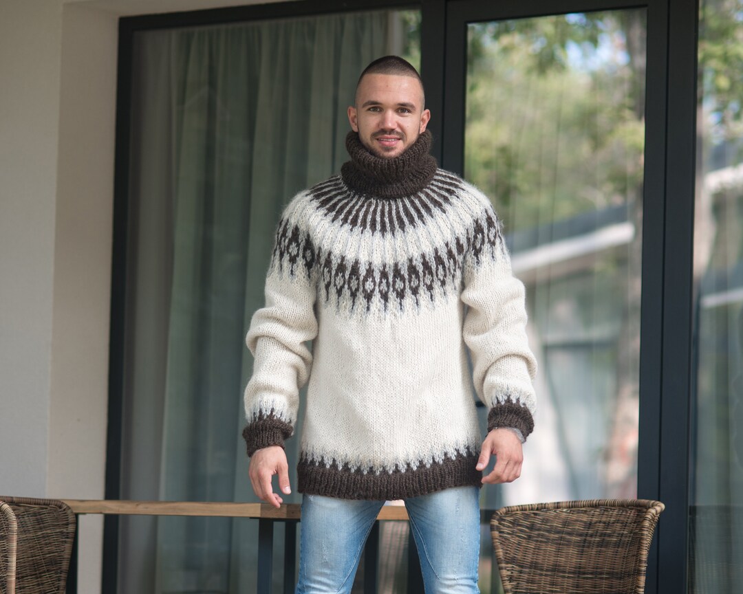 ★★ ★★ Men's Relaxed Fit Alpaca Wool Knit Swea Men's Sweater Made of Alpaca Wool / Unisex Sweater / Hand
