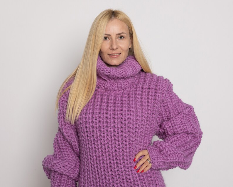 English Ribbed Pink wool Dress,Hand Knit Sweater Dress, Turtleneck Maxi Dress TT1520 image 9