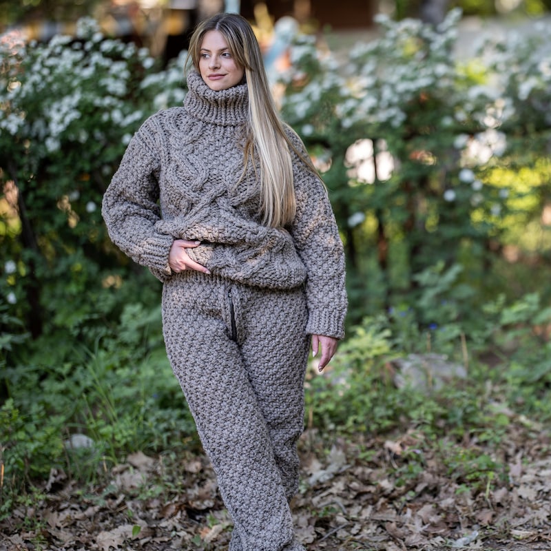 Vivia Handmade Merino Wool Knit Pants Grape Kis main image 1