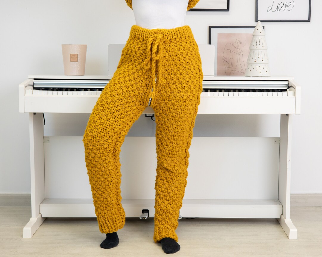 Chunky Knit Trouser of Raw Itchy Wool Women's Knit Pants Etsy
