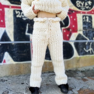 2.5 kg Merino wool trouser, Chunky arm knit pants, Giant pants T909