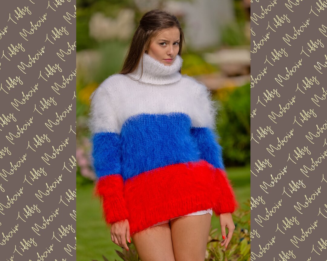 Russian Flag Sweater Mohair Sweater Fluffy Pullover Hand - Etsy