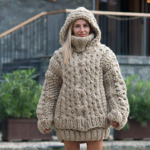 Grobstrick Wolle Strickjacke - Handgestrickte 100% Wolle Honeycomb Aran Coat T805W