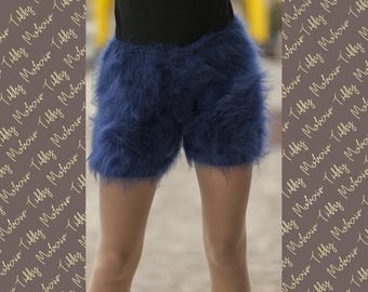 Fuzzy Blue Mohair Shorts Fluffy Short Pants by Supertanya - Ready