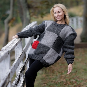 100 % Soft Wool Sweater with squares T1108