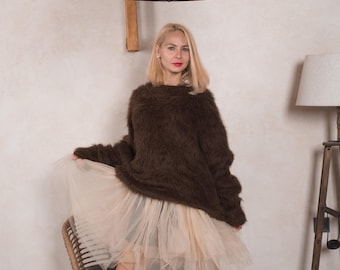 Suéter de alpaca súper esponjoso, tejido a mano, de pura alpaca suri, suave y sin pelusa, T871