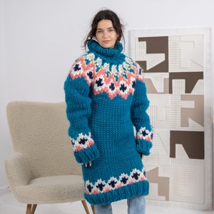 Extra Soft Icelandic Merino wool sweater dress , Lopi Turtleneck Robe, Nordic Merino Jumper T1671