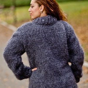 Gray Mohair Sweater, Turtleneck Sweater, Hand Knitted Sweater, Fluffy Sweater, Huge Oversized Sweater, Mohair Fetish, Chunky Sweater T203 image 6