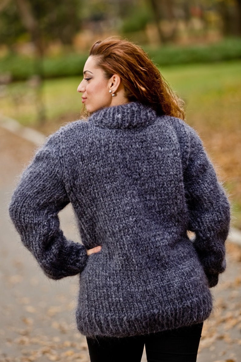 Gray Mohair Sweater, Turtleneck Sweater, Hand Knitted Sweater, Fluffy Sweater, Huge Oversized Sweater, Mohair Fetish, Chunky Sweater T203 image 6