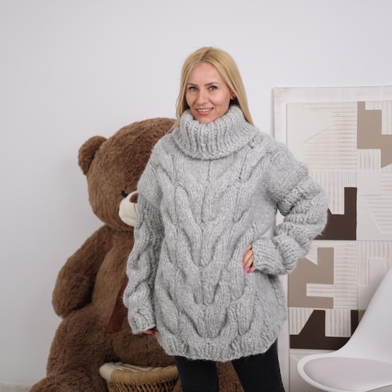 Chunky Cable Knit Alpaca Sweater 20-strand Hand Knit Turtleneck - Main Image