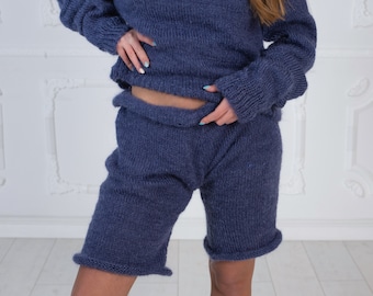 Denim Blue Mohair Shorts , Hand Knit Boxers,Fetish Panties, Mohair Boxers, Fuzzy Shorts, Hand Knitted Pants, Fuzzy Underwear T1017