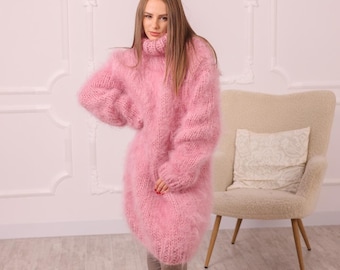 hot pink fuzzy sweater dress Pink Fluffy Mohair Dress, Pink Maxi Sweater Dress, Pink Fursuit Costume, Fuzzy  Mohair Knit Dress, Turtleneck Knit Dress, Plus Size