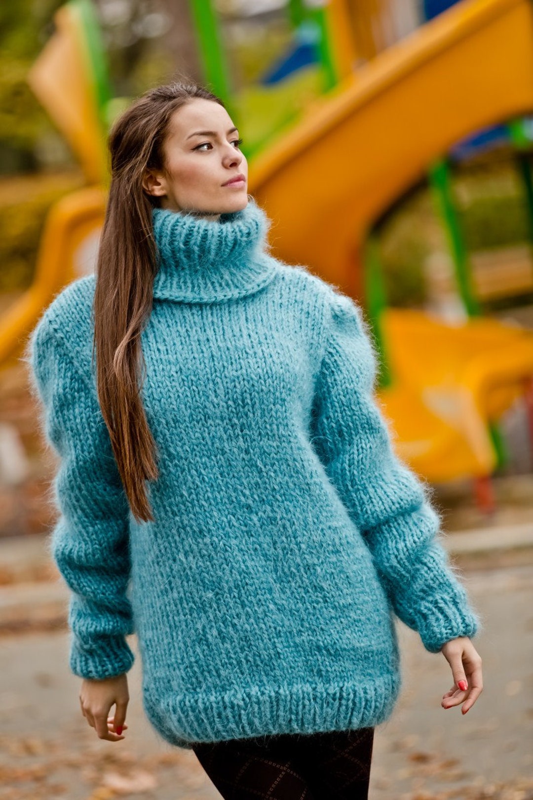 Chunky Mohair Sweaterhand Knit Women Pulloverbubble Long - Etsy