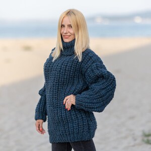 Suéter de lana de alpaca y merino de 5 hebras, jersey de canalé inglés tejido a mano T1082