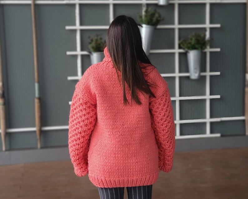 Salmon Pink Wool Sweater Hand Knitted Woolen Jumper Etsy