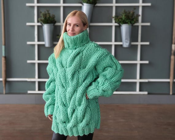 5-strand Thick Wool Sweater – Hand-knitted Chunky Cable Oversized