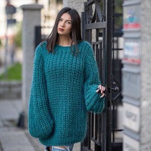 Suéter Mohair Verde, Suéter Suave De Cuello Redondo, T1154