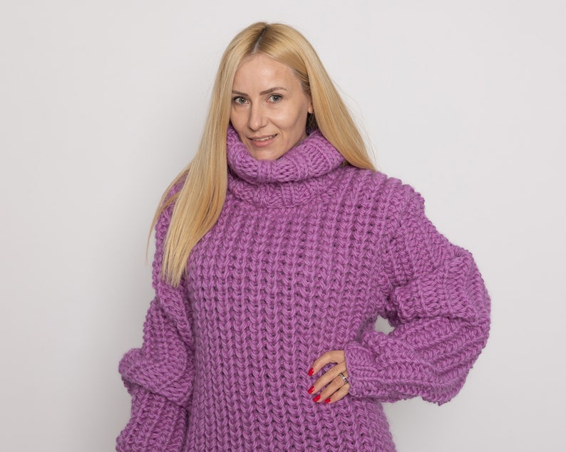 Englisch geripptes rosa Wolle Kleid, Hand gestricktes Pullover Kleid, Rollkragen Maxi Kleid TT1520 Bild 7