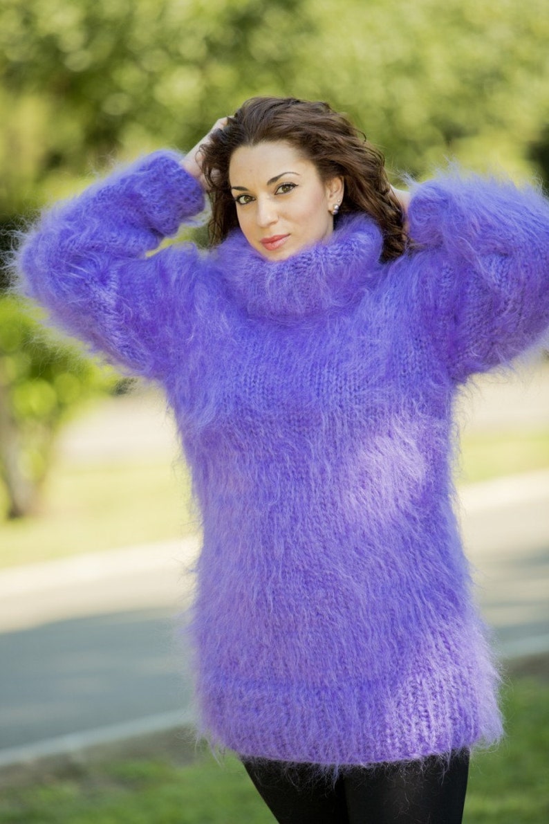 Purple Mohair Sweater Turtleneck Sweater Hand Knitted - Etsy