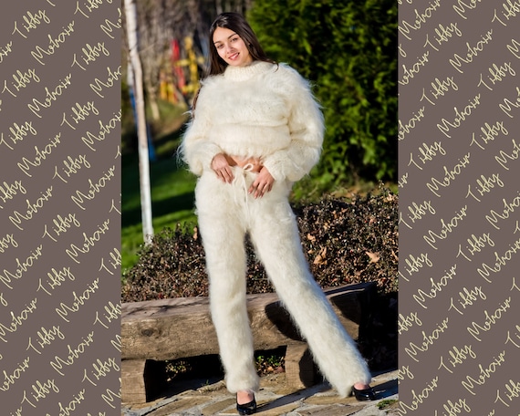Fluffy Mohair Pants Fuzzy Trousers Hand Knitted Leg Warmers by