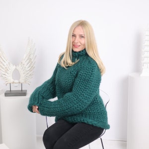 Green CHUNKY KNIT SWEATER, bulky sweater, Giant knit sweater, Chunky Knit Sweaters, super chunky sweater, Merino chunky sweater T1627 image 7