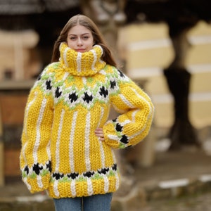Yellow Icelandic Merino wool sweater , Lopi Turtleneck Pullover, Nordic Merino Jumper T1366