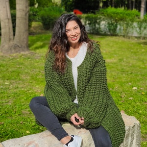 100%  Wool Cardigan, Hand knitted Cradigan, Oversized Cardigan, Knit Jacket, Wool Coat, English rib Cardigan Coat, Chunky Cardigan T902