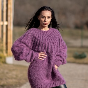 Ready to ship in size 4XL, Purple Mohair Sweater T1175