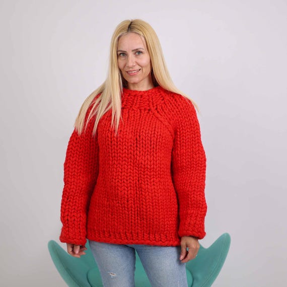 One Available in Size S , Women Merino Wool Sweater, Chunky 