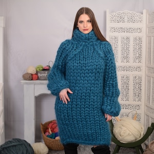 Heavy mohair sweater in 25 strands, oversized women&#39;s jumper, Blue sweater from longhairedmohair, Huge sweater  T699AW