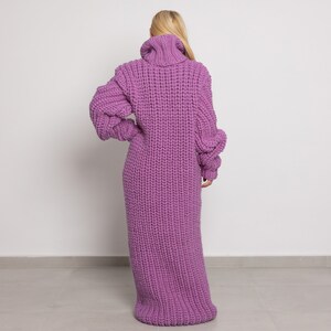 English Ribbed Pink wool Dress,Hand Knit Sweater Dress, Turtleneck Maxi Dress TT1520 image 8