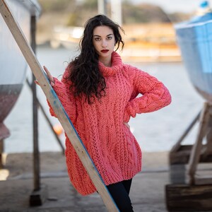 Ready to ship in size 5 xl , Corail Cable knit wool sweater hand knitted on big needles T796