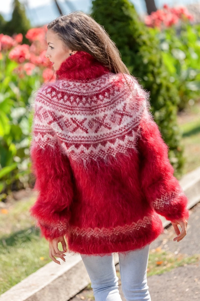Red Norwegian Sweater Hand Knit Mohair Sweater T352 Etsy UK
