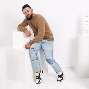 Beige Men Angora Sweater , Fluffy Angora sweater , Exclusive knitwear, Angora Jumper T1609