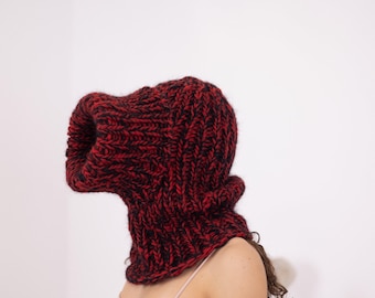 Balaclava in lana mohair – Cappuccio da sci lavorato a mano a maglia grossa T1557