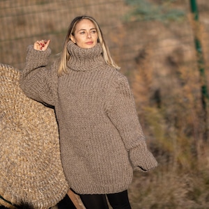 Suéter de lana beige de 5 hilos con picazón – Suéter grueso y acogedor de invierno T1303