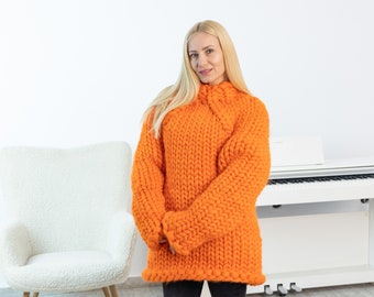 Oversize crew neck sweater Thick knit sweater men Chunky wool sweater minimalist , Merino wool sweater T1534