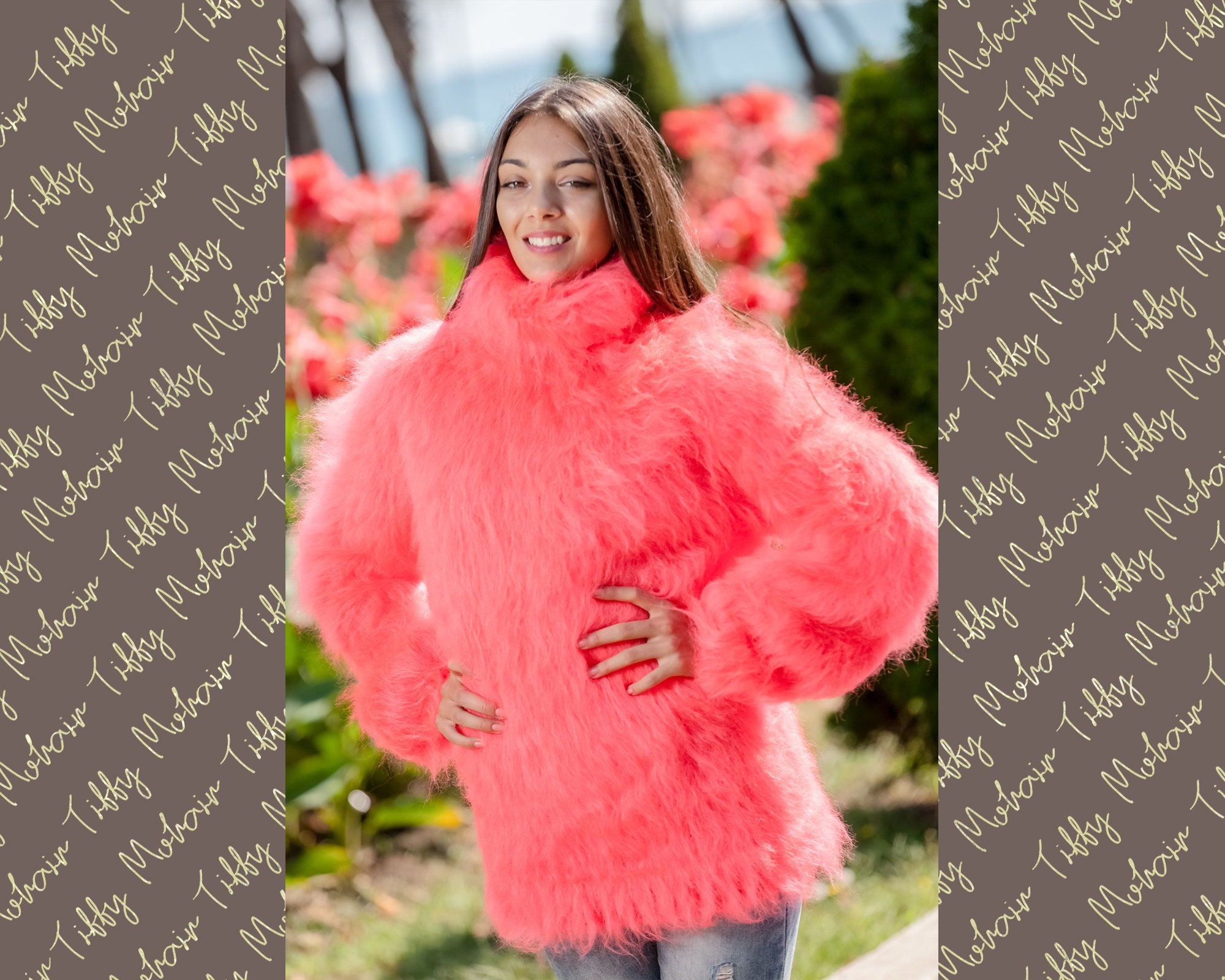 Coral Mohair Sweater Turtleneck Sweater Hand Knitted - Etsy Sweden